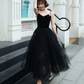 Stunning Black Prom Gown , Tulle Hazy Corset Maxi Evening Dress Cami Dress RS1736