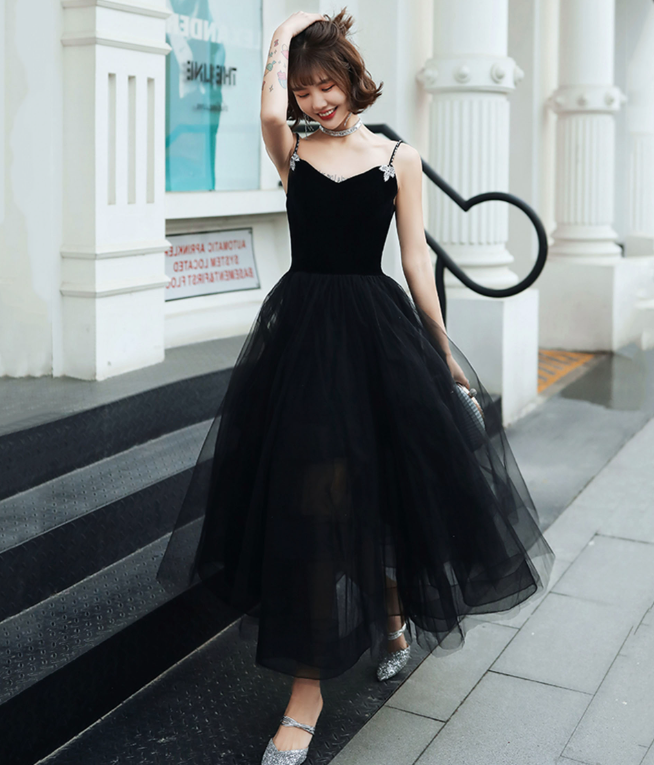 Stunning Black Prom Gown , Tulle Hazy Corset Maxi Evening Dress Cami Dress RS1736