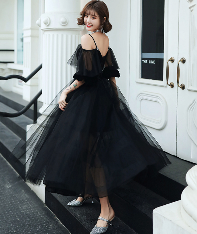 Stunning Black Prom Gown , Tulle Hazy Corset Maxi Evening Dress Cami Dress RS1736