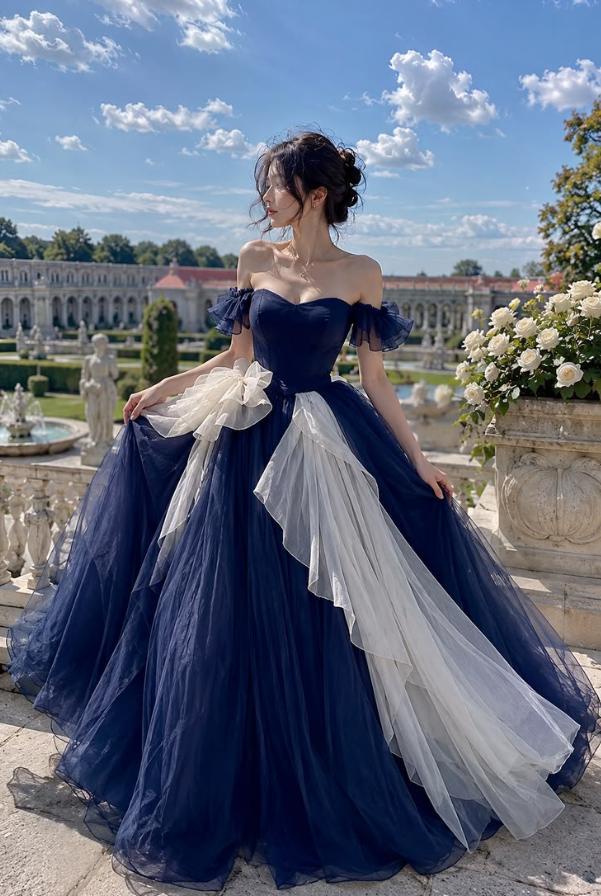 Stunning Navy Prom Gown , Puffy Tulle Corset Maxi Evening Dress Birthday Dress RS1738