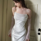 Minimalist White Sheath Strapless Long Wedding Dress with High-slit RS147