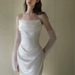 Minimalist White Sheath Strapless Long Wedding Dress with High-slit RS147