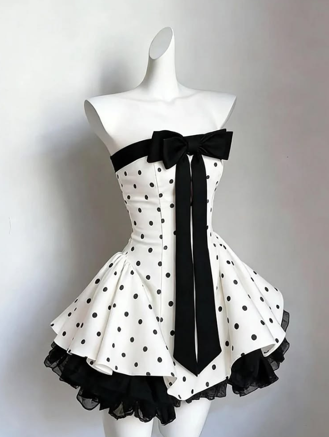 Pretty White Homecoming Dress , Polka Dots Tiered Corset Short Prom Dress Birthday Dress RS1706