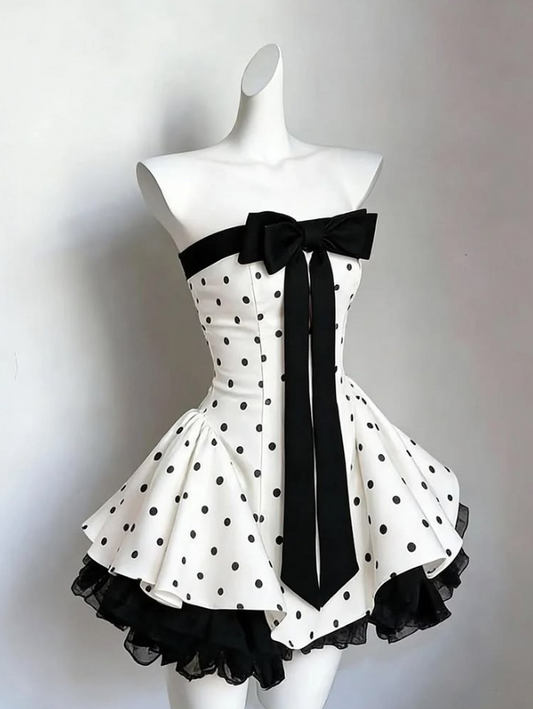 Pretty White Homecoming Dress , Polka Dots Tiered Corset Short Prom Dress Birthday Dress RS1706