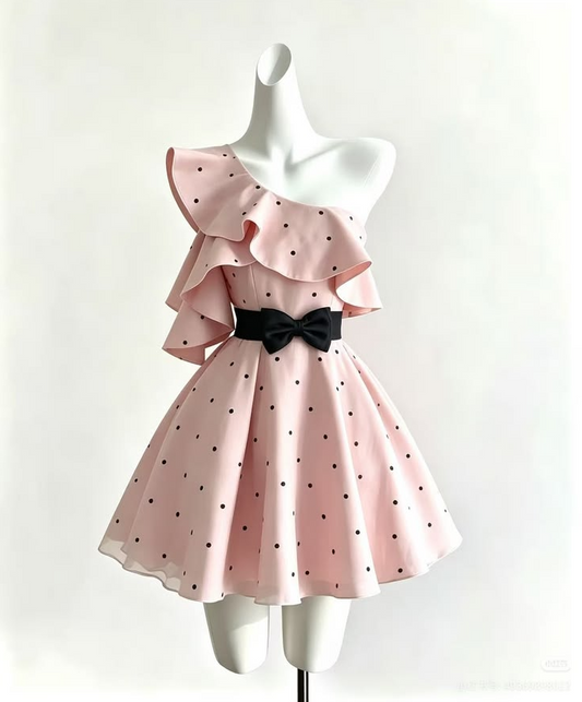 Pretty Pink Homecoming Dress , Polka Dots Sweet Corset Mini Birthday Dress Party Dress RS1708