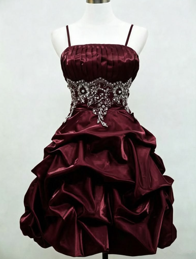 Burgundy Charming Homecoming Dress , Pleated High End Corset Short Prom Dress Evening Dress RS1742