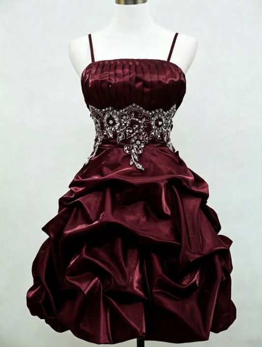 Burgundy Charming Homecoming Dress , Pleated High End Corset Short Prom Dress Evening Dress RS1742