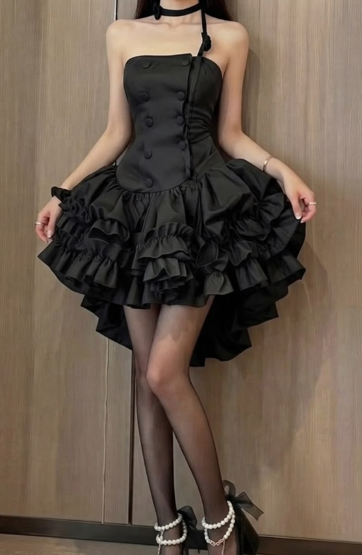 Charming Black Homecoming Dress , Pleated Satin Corset Short Prom Dress RS1743