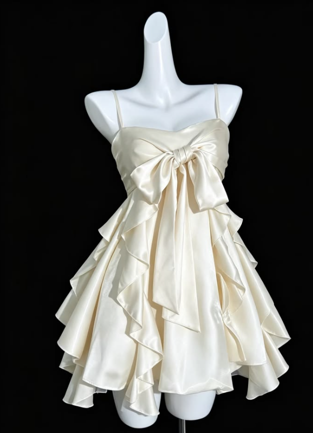 Ivory Fresh Homecoming Dress , Silky Chiffon Pleated Corset Mini Summer Dress RS1748