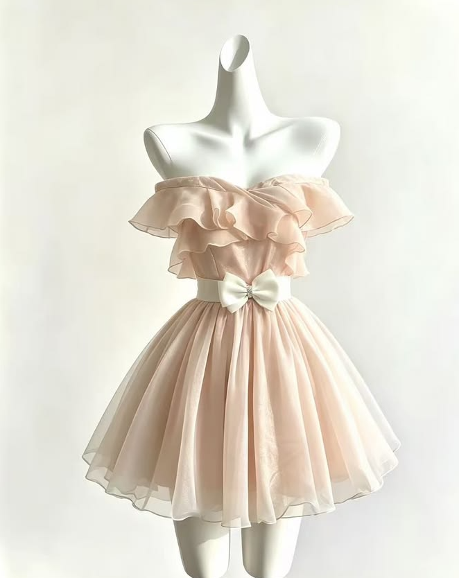 Gentle Champagne Homecoming Dress , Tulle Pleated Corset Mini Birthday Dress RS1749