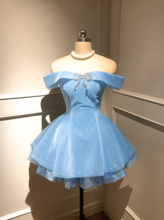 Sparkly Blue Homecoming Dress , Puffy Sequins Corset Short Prom Dress RS1755