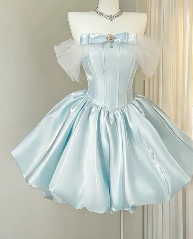 Sparkly Pale Blue Homecoming Dress , Silky Satin Corset Short Prom Dress RS1760