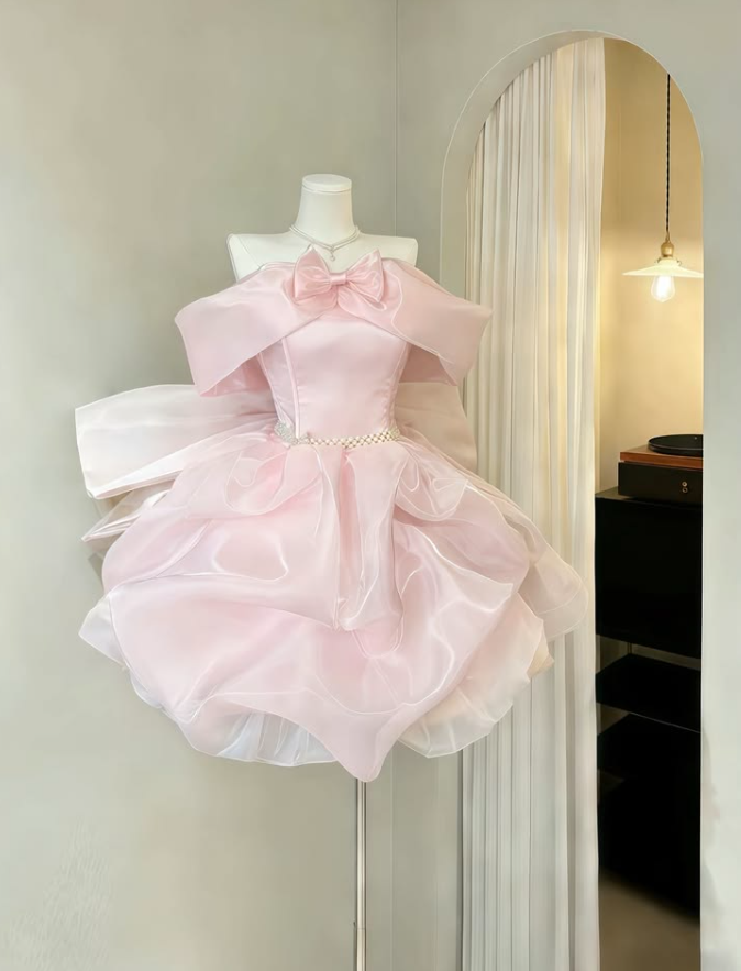 Sparkly Blush Pink Homecoming Dress , Silky Satin Corset Short Prom Dress RS1761