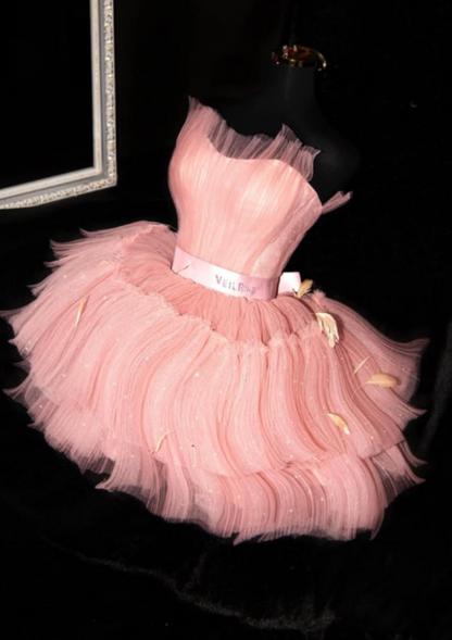 Charming Pink Homecoming Dress , Tulle Smooth Sweet Corset Short Prom Dress RS1763