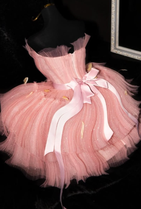 Charming Pink Homecoming Dress , Tulle Smooth Sweet Corset Short Prom Dress RS1763