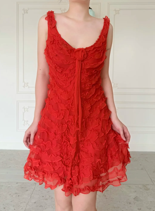 Stunning Red Homecoming Dress , Fish scale Tulle Short Cocktail Dress Summer Dress RS1766