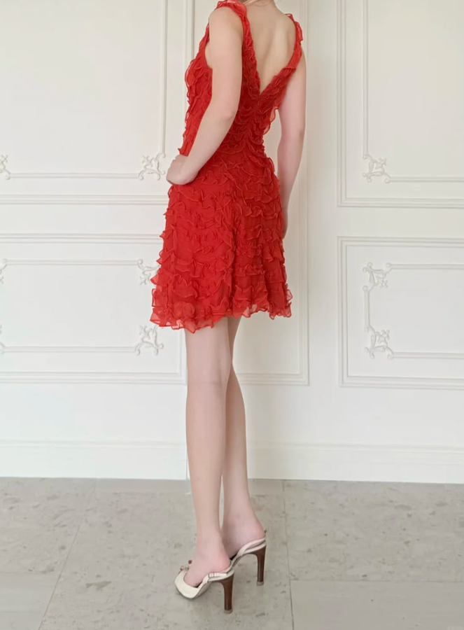 Stunning Red Homecoming Dress , Fish scale Tulle Short Cocktail Dress Summer Dress RS1766