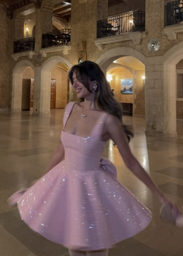 Sparkly Pink Homecoming Dress , Hazy Sequins Corset Short Prom Dress Birthday Dress RS1770