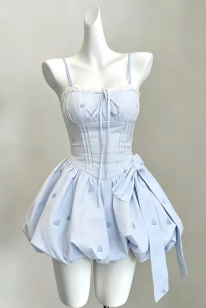 Fresh Pale Blue Homecoming Dress , Hazy Satin Corset Short Prom Dress RS1771