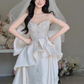 Cute White A-Line Sweetheart Satin Bow Ribbon Wedding Dress with Beaded RS151