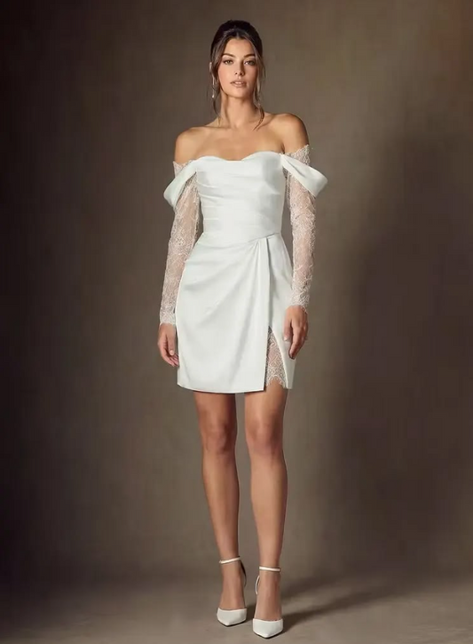 Satin Silky Homecoming Dress , Minimalist White Corset Short Prom Dress RS1777