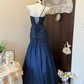Pleated Applique Bodycon Prom Gown ,  High End Navy Maxi Evening Dress Ball Gown RS1793