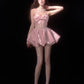 Pink cute princess dress with slim waist and flower bud skirt short skirt homecoming dress R3689