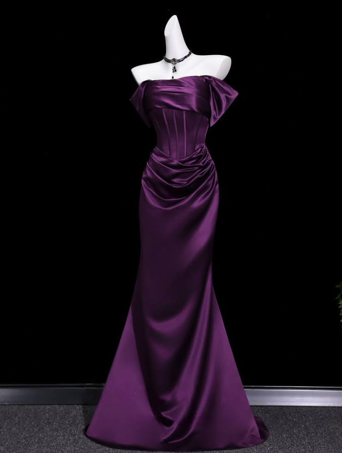 Satin Hazy Corset Prom Gown ,  High End Purple Maxi Evening Dress Ball Gown RS1796