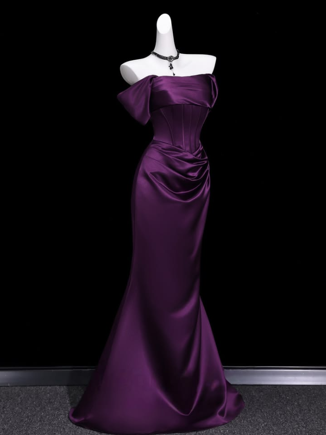 Satin Hazy Corset Prom Gown ,  High End Purple Maxi Evening Dress Ball Gown RS1796