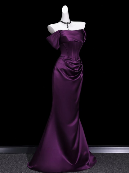 Satin Hazy Corset Prom Gown ,  High End Purple Maxi Evening Dress Ball Gown RS1796