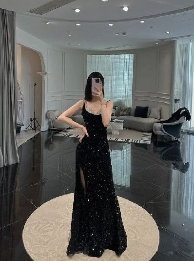 Glitter Sequins Corset Prom Gown ,  High End Black Maxi Evening Dress Ball Gown RS1807
