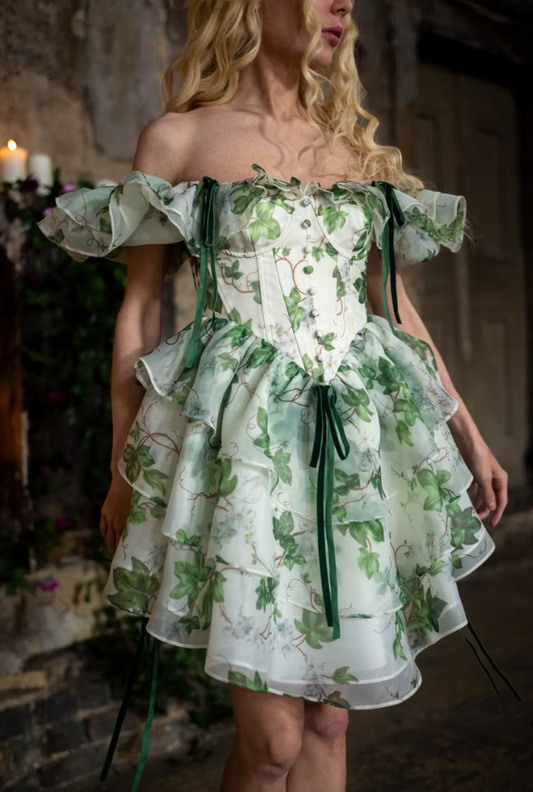 Chiffon Ruffled Flowy Corset Homecoming Dress , Vibrant Green Mini Party Dress RS1799