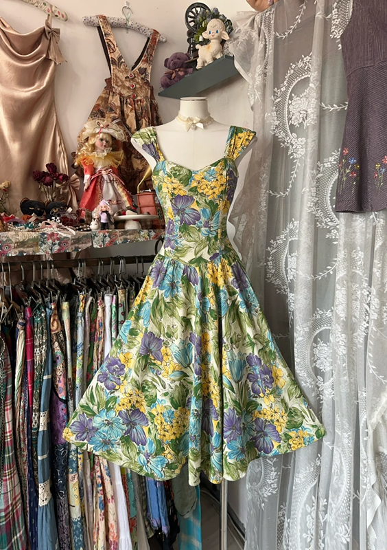 Vintage oil painting floral A-line short ball gown R6380