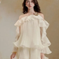 Apricot ruffled one-shoulder loose straight temperament top and shorts suit homecoming dress R4763