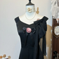 Black suspenders slim waist slimming elegant long skirt homecoming dress R4278