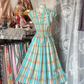 Light green striped sleeveless fitted midi ball gown R7846
