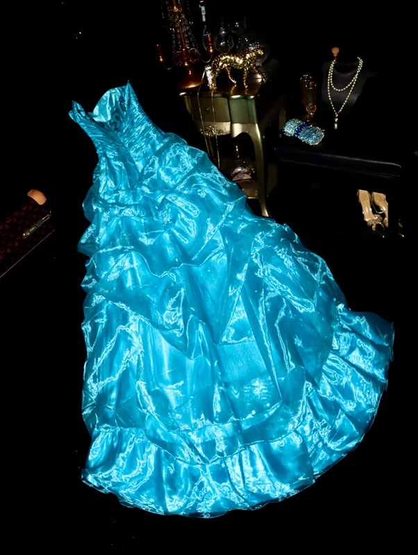 Azure blue strapless fitted waist elegant fairy long ball gown R6899