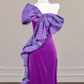 Purple halter neckline, bow-tie, fitted long ball gown R8260