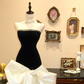 Black Strapless Waist-Cinched Slim-Fit Long Gown with White Skirt, Bridal Ball Gown R7139