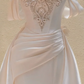 Pink one-shoulder floral neckline slim waist long dress bridal gown R5747