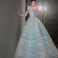 Light blue off-the-shoulder fitted bodice ball gown/bridal dress R8652