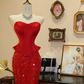 Red strapless fitted long ball gown/bridal dress R7172