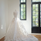 Off-white strapless floral appliqué fitted waist puff skirt long ball gown/bridal dress R8465