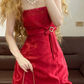 Red Strapless Waist-Cinched Long-Length Bud-Hem Ball Gown, Bridal Gown R7333
