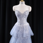 Light blue halter-neck fitted long ball gown R8926