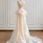 Light apricot strapless fitted waist bodycon long ball gown R8174