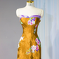 Mustard yellow strapless fitted long ball gown, bridal dress R9016