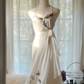 White halter neck fitted waist slim-fit lace skirt long ball gown R7695