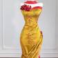 Yellow and red embellished strapless waist-cinching long classic ball gown/bridal dress R8240