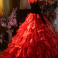 Red off-shoulder retro fitted waist ball gown/bridal dress R7272